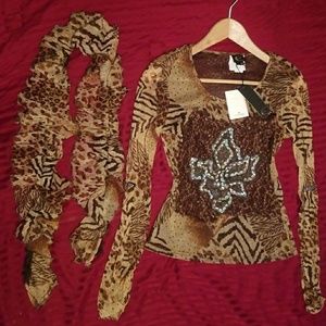 Just Cavalli leopard print blouse w scarf